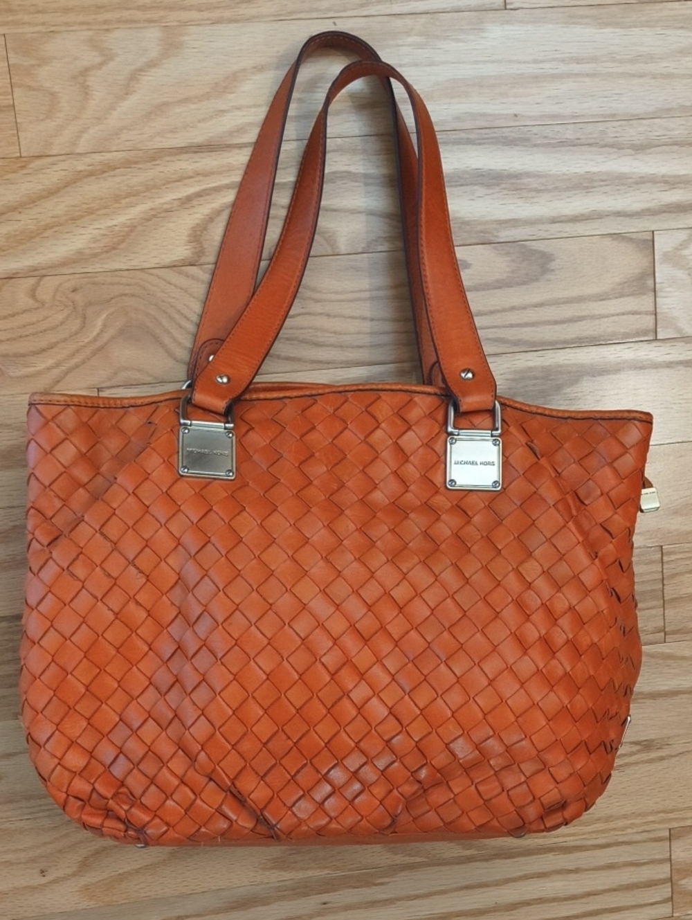 Michael Kors Orange Woven Leather Shoulder Tote GU
